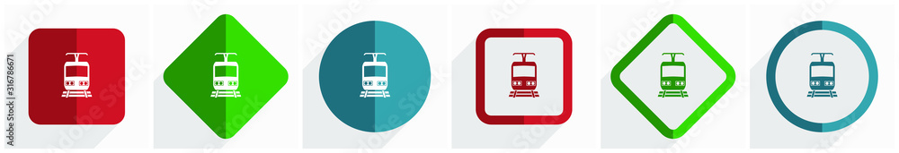 Aufkleber Train icon set, flat design vector illustration in 6 options for webdesign and mobile applications in eps 10