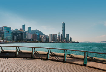 Waterfront Promenade with Victoria Harbour and skyline of Hong kong Island