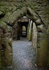 Fototapeta na wymiar Looking through doorway in Quin Abbey, Ireland