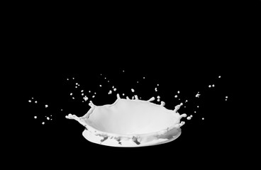 Soft focus, milk splashed on a black background