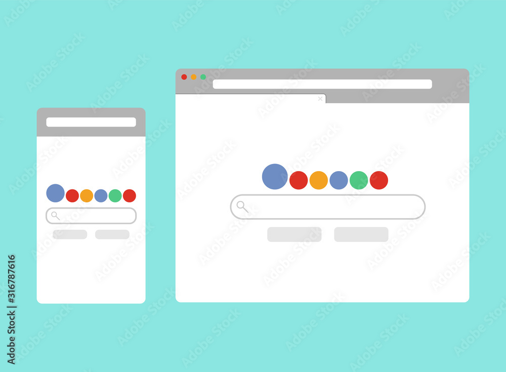 Poster set of flat blank browser windows for different devices. responsive, page, template vector. computer