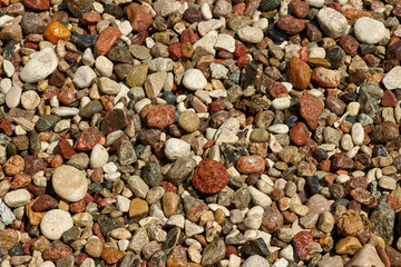 wet shiny colorful pebbles in the sun, gravel