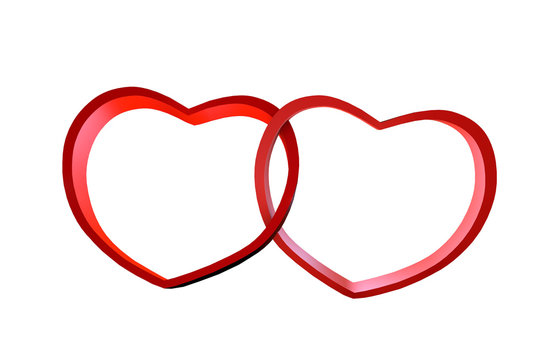 3d be my valentine day card illustration of two connected red hearts with copy space photo frame isolated on white close up