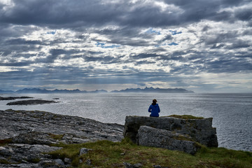 Rock with a view on the versteralen islands in norway