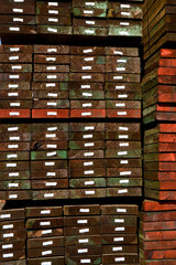 Hardwood stacked in a warehouse