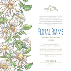 Vector delicate invitation with white chamomile for wedding, marriage, bridal, birthday, Valentine's day.