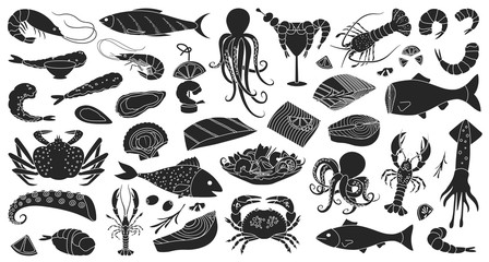 Seafood vector black set icon.Vector illustration icon fish food on white background.Isolated black set seafood.