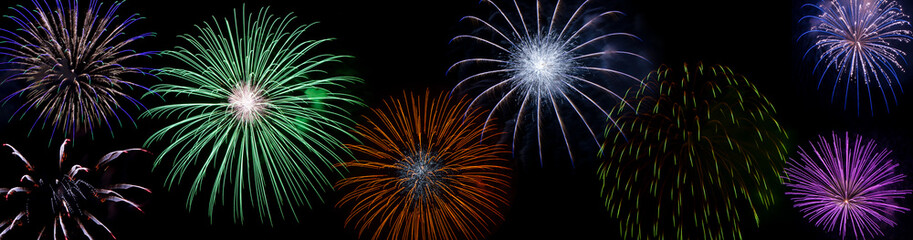 Obraz premium A lot of fireworks in panorama.