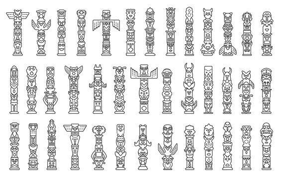 Totem vector line set icon. Vector illustration set tribal mask. Isolated line icon traditional totem on white background .