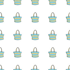 Seamless background of women's blue bags on white background. Isolated handbags isolated on white