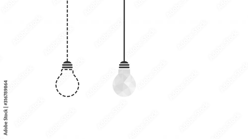 Aufkleber development of an idea and creativity concept. dashed line leading to hanging and colorful light bul