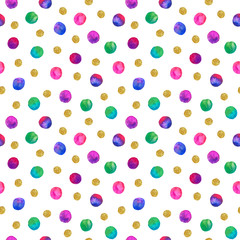 Watercolor Dots Pattern - Endless Illustration with Gold