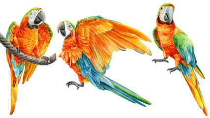 parrot on an isolated white background, watercolor drawing, tropical birds © Hanna
