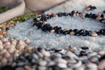 Grain in variety displayed to form the word 