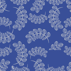 seamless pattern with leafs in classic blue background