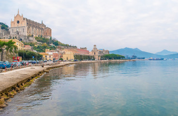 Gaeta (Italy) - The little port city on the sea, province of Latina, with 'Montagna Spaccata' broken mountain and 'Grotta del Turco' cave