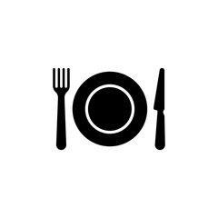 Kitchen Cutlery, Plate Fork and Knife Flat Vector Icon