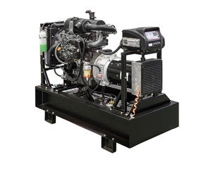 Mobile, portable mobile diesel or gasoline generator, black, with remote control, isolated on white background.