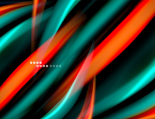 Silk smooth lines on black, liquid fluid color waves. Vector Illustration