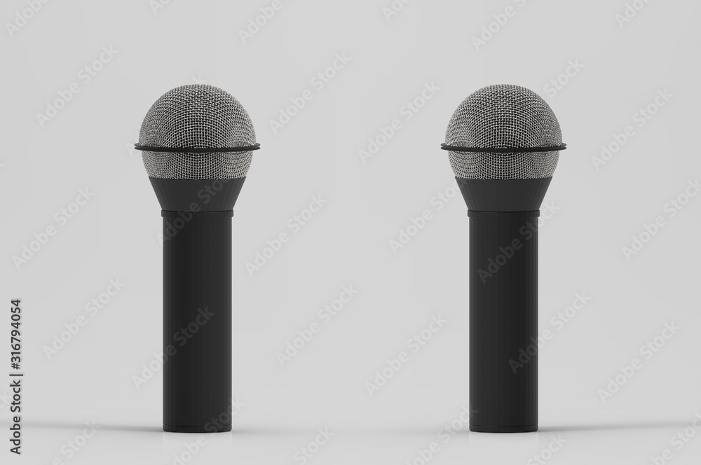 Aufkleber 3d rendering. two microphone with clipping path isolated on white background.
