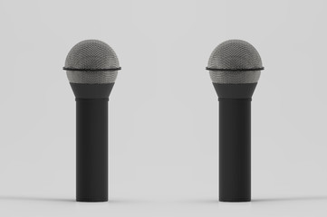 3d rendering. Two microphone with clipping path isolated on white background.