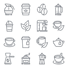 Coffee and tea related line icon set. Coffee house linear icons. Coffee break outline vector sign collection.