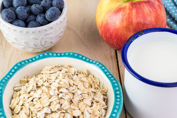 Overnight oats with chia seeds, blueberries and apple.