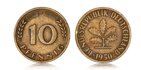 German ten pfennig coin from 1950