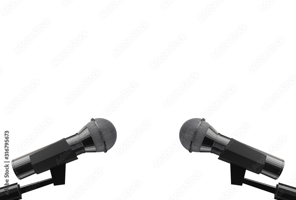 Aufkleber 3d rendering. two microphone with clipping path isolated on white background.