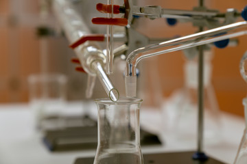 Glass instruments in the laboratory of chemical synthesis