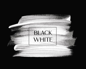White art brush paint texture stroke vector over black background. Perfect abstract design for business card, logo and sale banner.