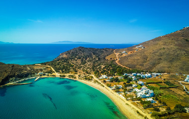 Shore line bird's-eye view of Paros island, Greece