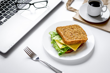 concept of lunch in office at work desktop