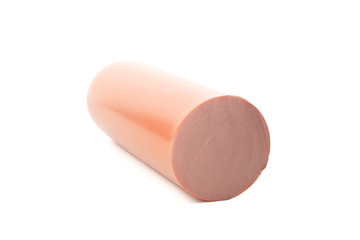 Half of sausage stick isolated on white background, close up