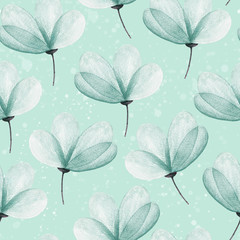 Hand drawn seamless pattern watercolor blue flowers. Romantic illustration for design Valentine's Day or Woman's Day greeting cards, wedding invitation, wallpaper, wrapping paper