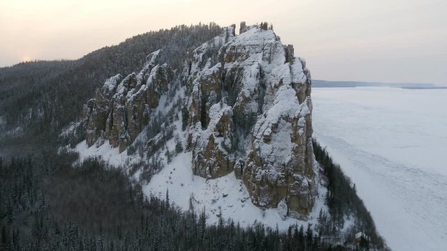 Snow-covered Lena pillars in Yakutia