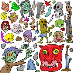 Fotobehang Collection of ghost and zombies set cartoon vector © ilusidesignart
