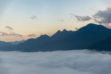 fog and sky cloud mountain range valley landscape,scenery from cable car.