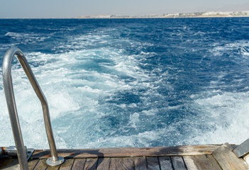 Egypt, Red Sea, blue clear water, view from the yacht to the horizon.