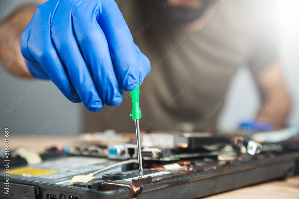 Poster man with printed circuit board
