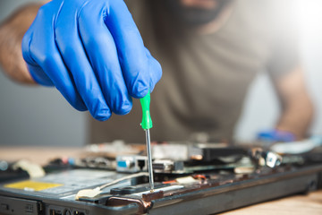 man with printed circuit board
