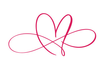 Heart love logo with Infinity sign. Design flourish element for valentine card. Vector illustration. Romantic symbol wedding. Template for t shirt, banner, poster