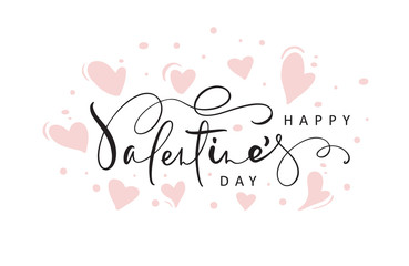 Fototapeta na wymiar Happy Valentines Day red vector handwritten lettering text with hearts. Holiday design letters to greeting card, poster, congratulate, calligraphy text illustration