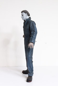 london, england, 05/05/2018 Michael myers serial killer action figure with knife from the film halloween. A thriller and suspense movie film from thew 1990s.  created by john carpenter 