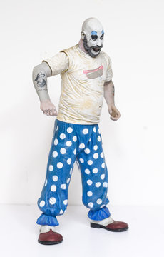 london, england, 05/05/2018 captain spaulding serial killer clown action figure  from the film house of 1000 corpses and devils rejects.  1990s.  created by rob zombie film director and writer.