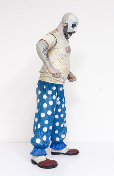 london, england, 05/05/2018 captain spaulding serial killer clown action figure  from the film house of 1000 corpses and devils rejects.  1990s.  created by rob zombie film director and writer.