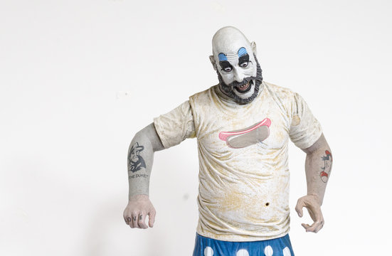 london, england, 05/05/2018 captain spaulding serial killer clown action figure  from the film house of 1000 corpses and devils rejects.  1990s.  created by rob zombie film director and writer.