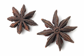 Star anise or illicium verum or badian closeup on a white background.