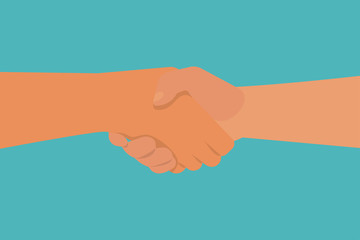 Hand shake on Blue background. Flat vector illustration.