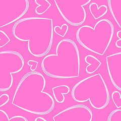 Vector seamless pattern of hearts with white lines on a pink background. Holiday Gift Wrapping